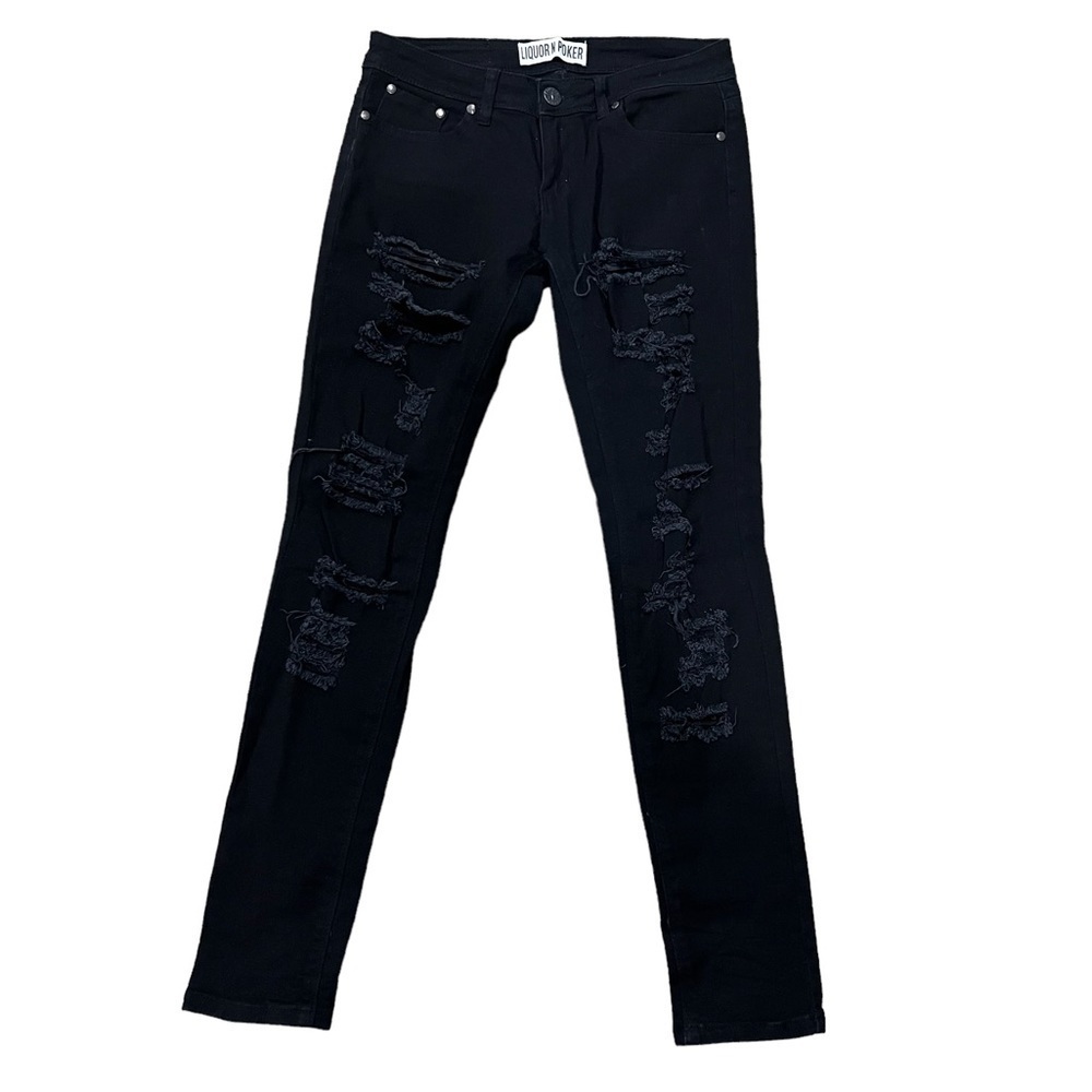 Liquor N Poker Distressed Black Skinny Jeans Size 10 Women’s